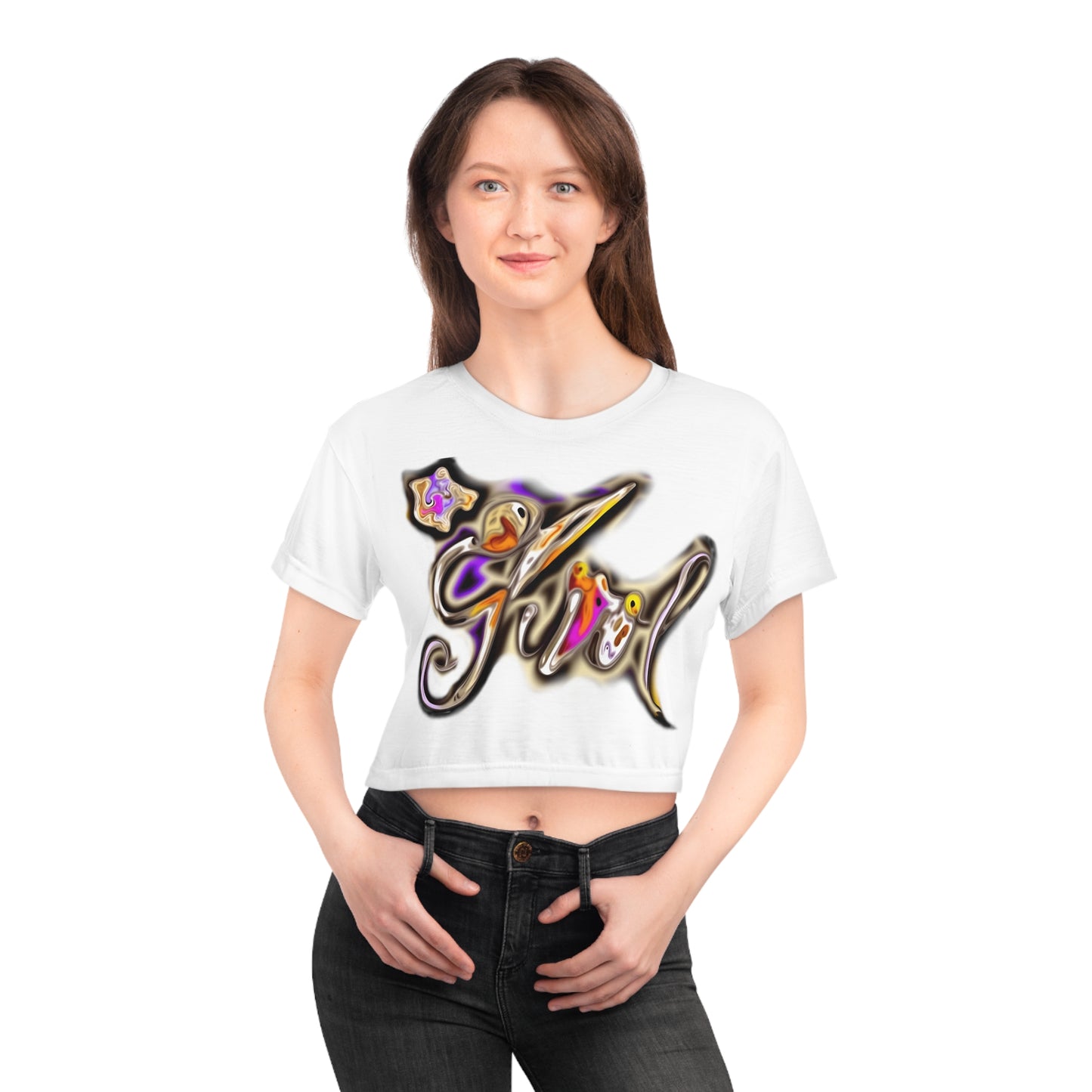 Lit Girl "Girl on Fire" Crop Tee (White)