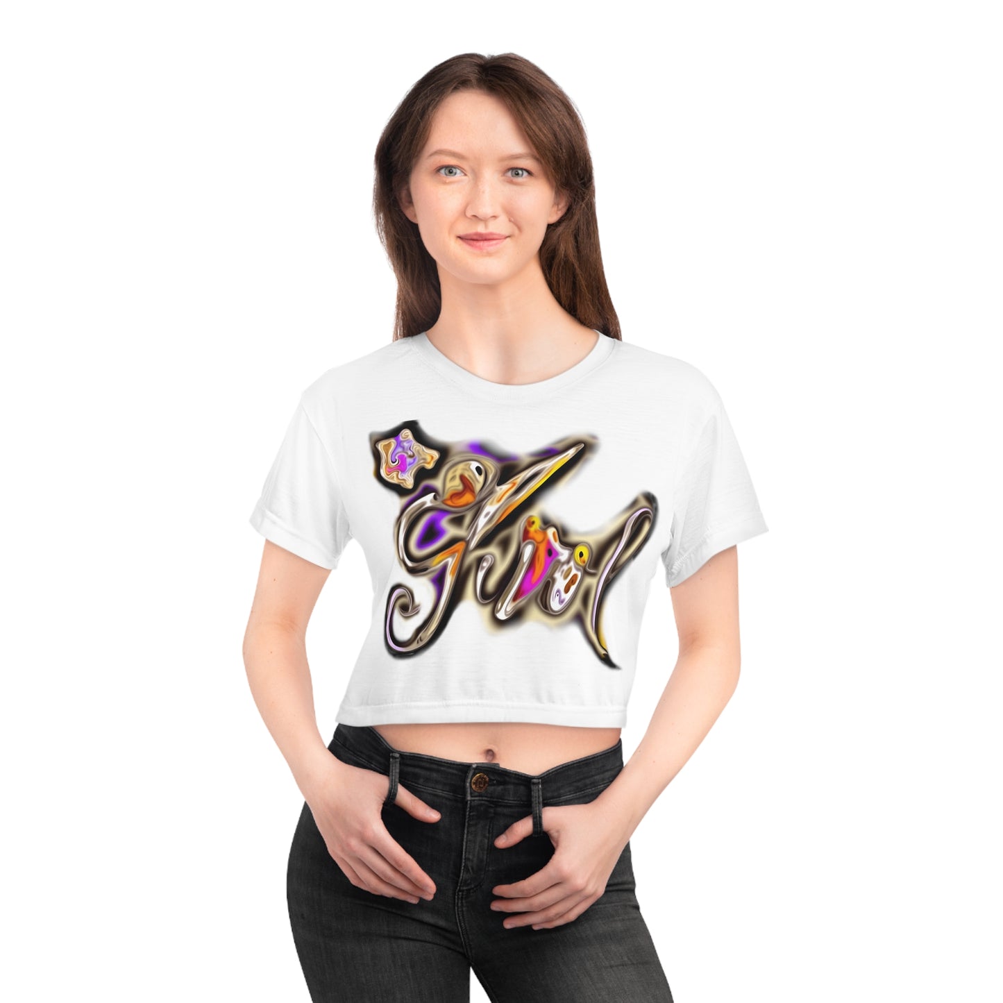 Lit Girl "Girl on Fire" Crop Tee (White)