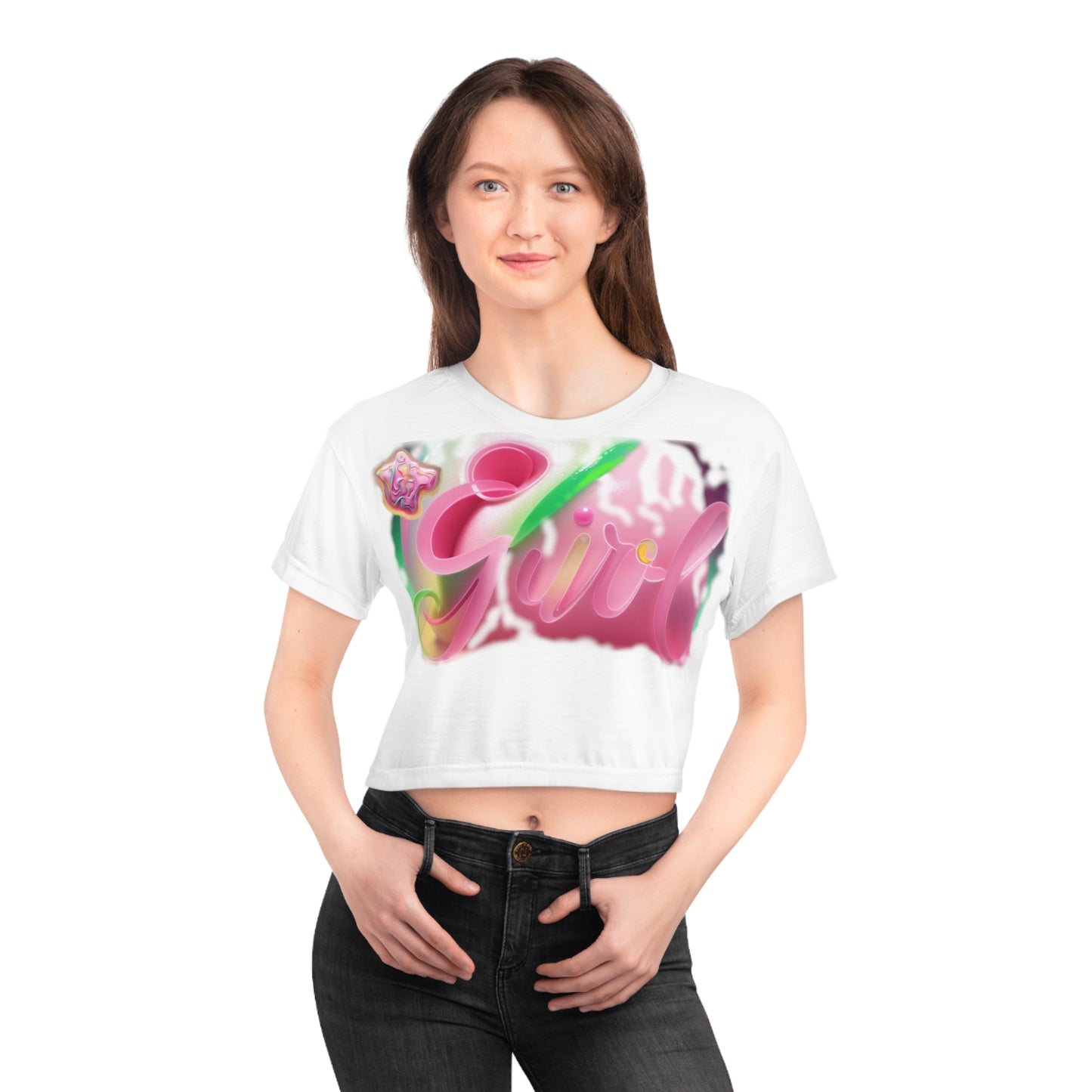 Lit Girl "Ice Cream" Crop Tee (White)